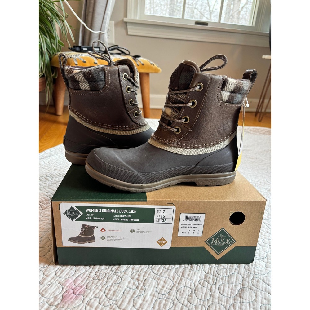 Muck Boot Co Originals Duck Lace Walnut Brown Waterproof Boots Womens Size 7